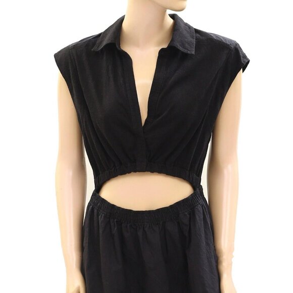 By Anthropologie Short-Sleeve Cutout Mini Dress Solid Black Resort XL NEW 274109 - Picture 6 of 8